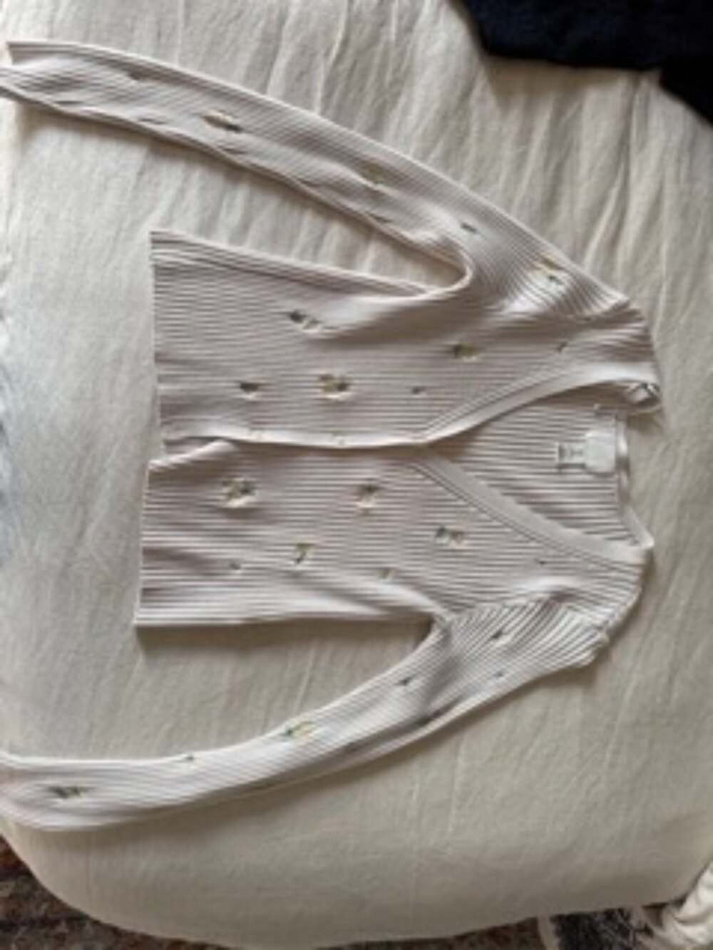 Ivory Floral Embroidered Ribbed Cardigan — H&M